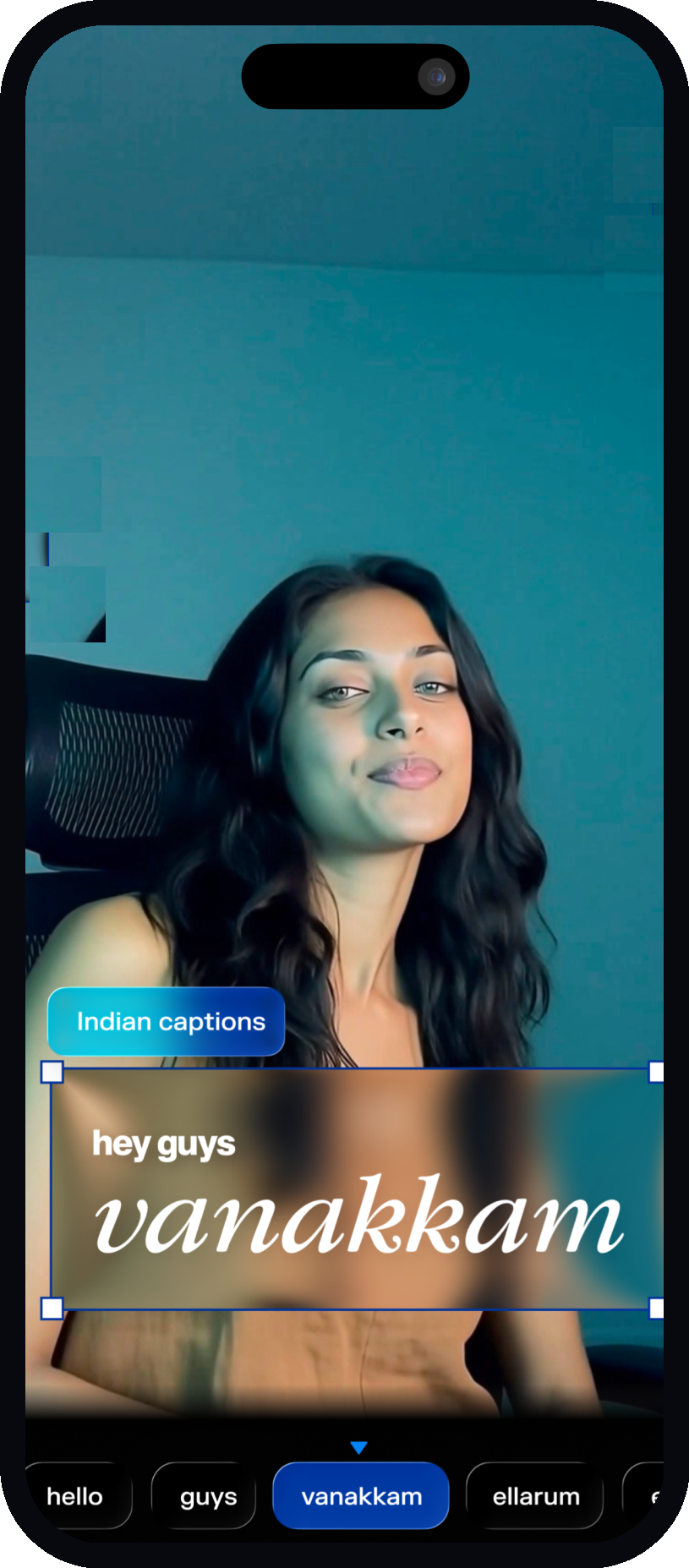 SUBTL app showing instant AI captions in an Indian language